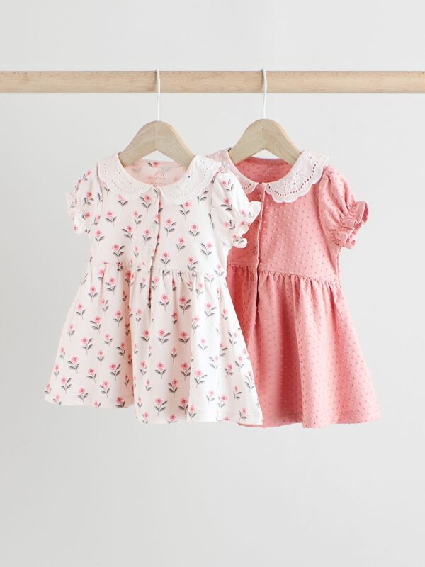 Pink/ White Floral Jersey Baby Dresses 2 Pack (0mths-3yrs) - Image 4