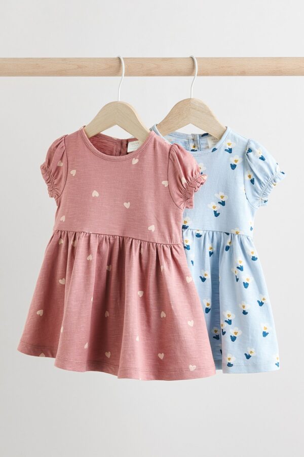 Pink/ White Floral Jersey Baby Dresses 2 Pack (0mths-3yrs) - Image 2