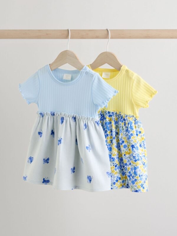 Pink/ White Floral Jersey Baby Dresses 2 Pack (0mths-3yrs) - Image 3